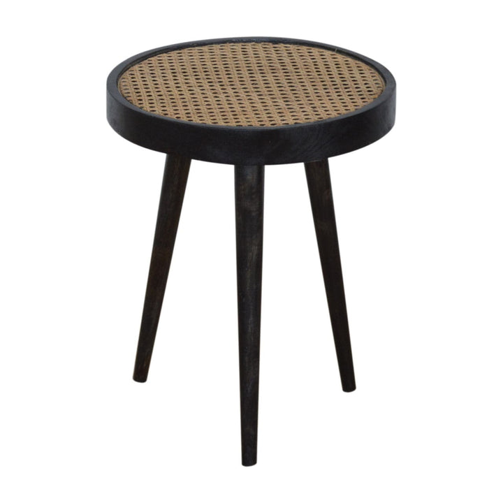 Carbon Black Rattan End Table - Solid Mango Wood Side Table for Living Room - product view 2 showing handcrafted solid...