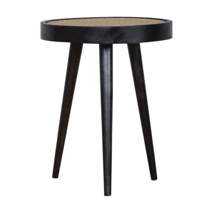 Carbon Black Rattan End Table - Solid Mango Wood Side Table for Living Room - main view showing handcrafted solid mango...