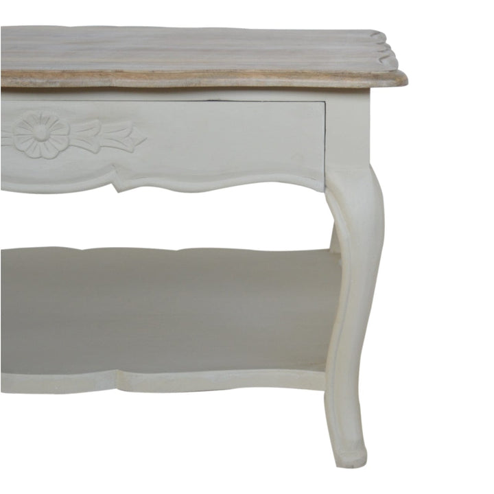 Carved Amberly Coffee Table - Solid Mango Wood Center Table for Living Room - product view 6 showing handcrafted solid...