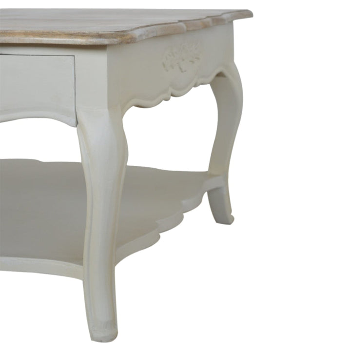 Carved Amberly Coffee Table - Solid Mango Wood Center Table for Living Room - product view 5 showing handcrafted solid...