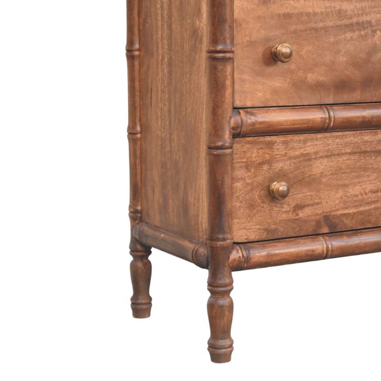 Carved Bamboo 3-Drawer Dresser - Solid Mango Wood Storage Chest for Bedroom - product view 7 showing handcrafted solid...