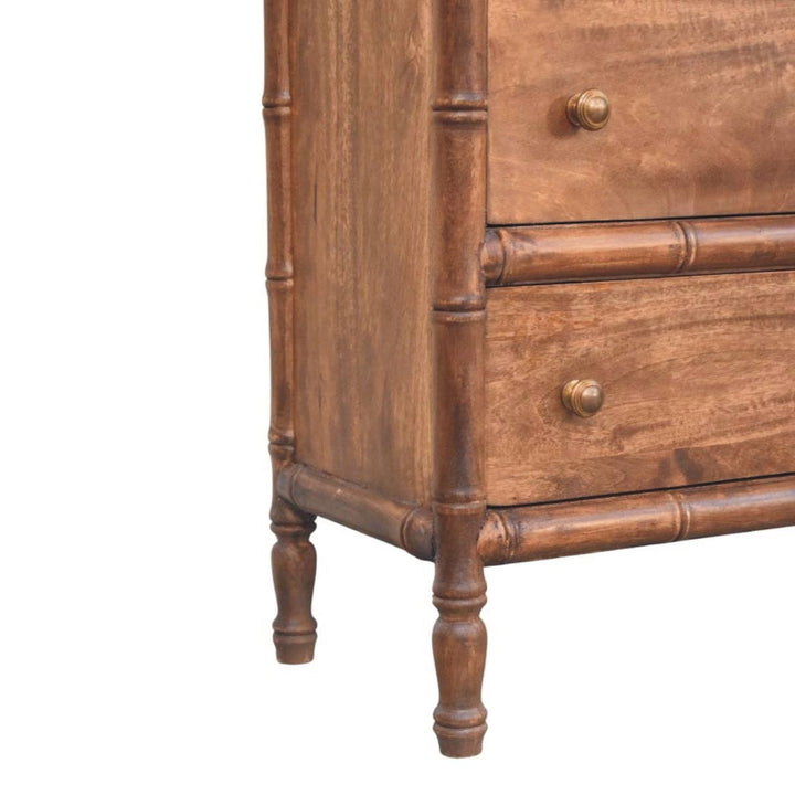 Carved Bamboo 3-Drawer Dresser - Solid Mango Wood Storage Chest for Bedroom - product view 7 showing handcrafted solid...