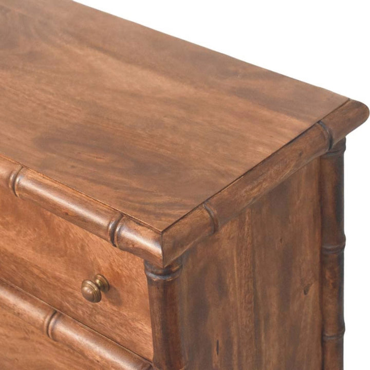 Carved Bamboo 3-Drawer Dresser - Solid Mango Wood Storage Chest for Bedroom - product view 5 showing handcrafted solid...