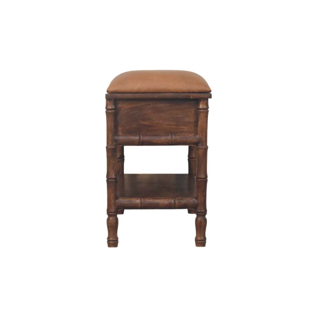 Carved Bamboo Storage Bench - Solid Mango Wood Entryway Bench with Storage - product view 8 showing handcrafted solid...
