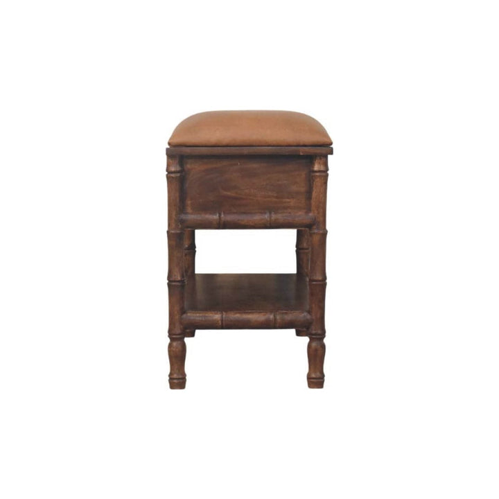 Carved Bamboo Storage Bench - Solid Mango Wood Entryway Bench with Storage - product view 8 showing handcrafted solid...