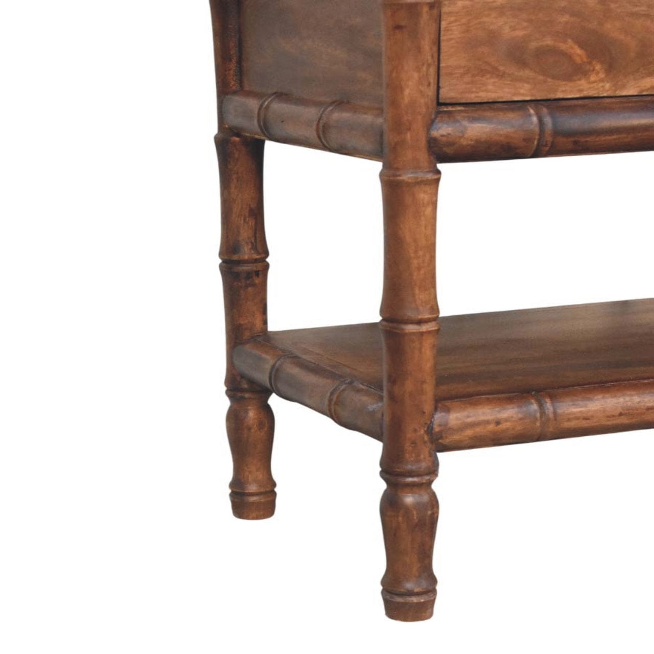 Carved Bamboo Storage Bench - Solid Mango Wood Entryway Bench with Storage - product view 7 showing handcrafted solid...