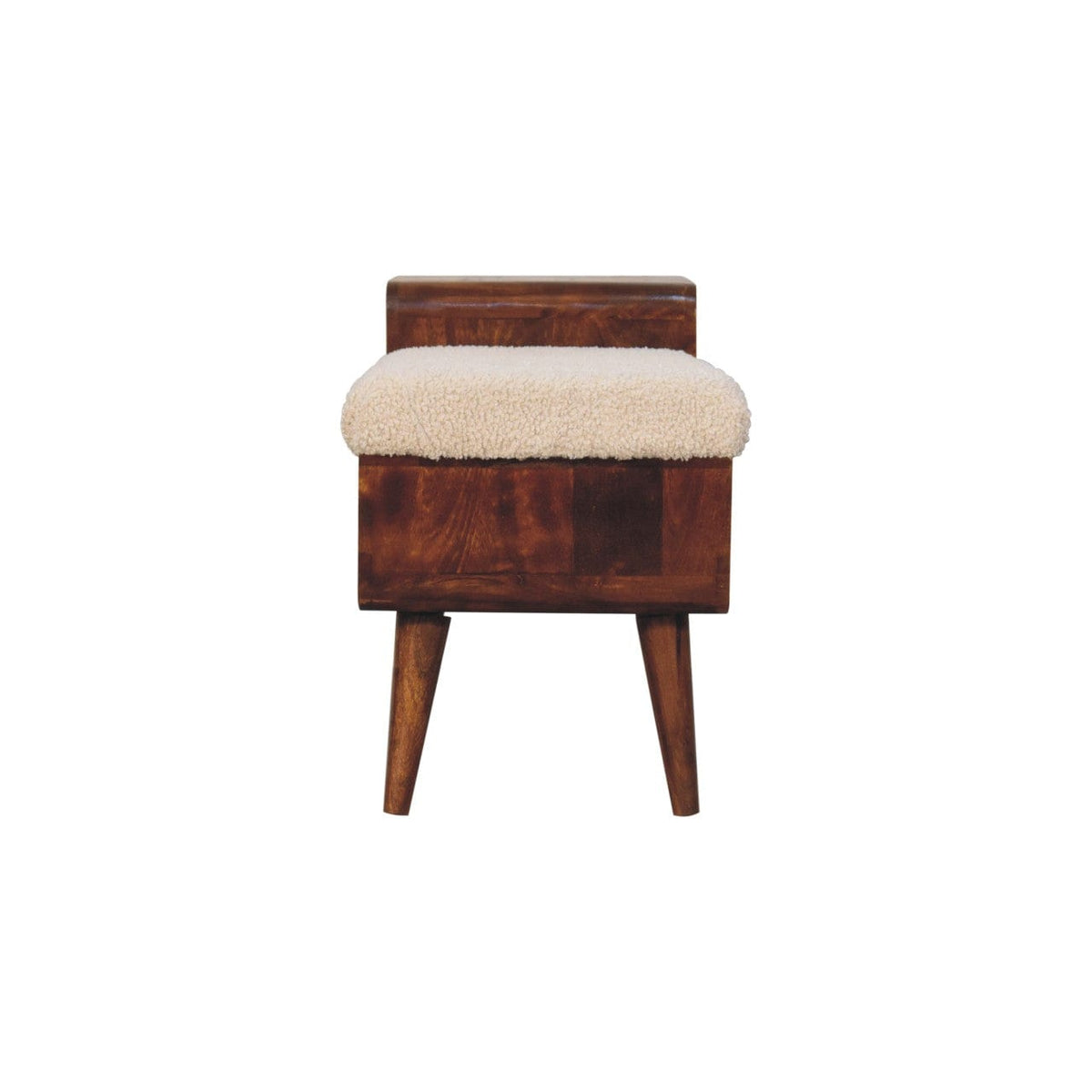 Carved Boucle Chestnut Entryway Bench - Solid Mango Wood Seating Furniture for Entryway - product view 8 showing...
