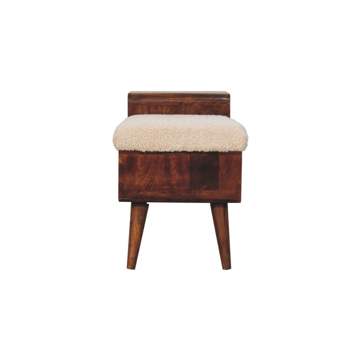 Carved Boucle Chestnut Entryway Bench - Solid Mango Wood Seating Furniture for Entryway - product view 8 showing...