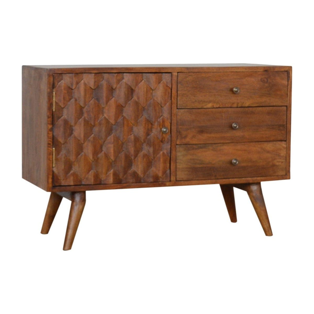 Carved Chestnut Sideboard - Solid Mango Wood Buffet Cabinet for Dining Room - product view 8 showing handcrafted solid...