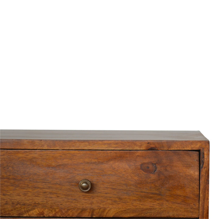 Carved Chestnut Sideboard - Solid Mango Wood Buffet Cabinet for Dining Room - product view 6 showing handcrafted solid...