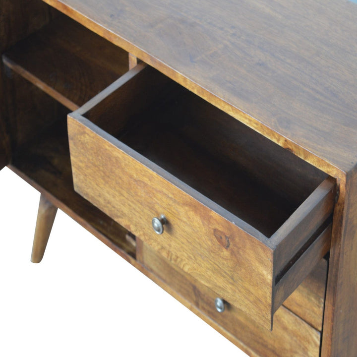 Carved Chestnut Sideboard - Solid Mango Wood Buffet Cabinet for Dining Room - product view 4 showing handcrafted solid...