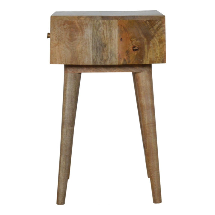 Carved Cube 1 Drawer Nightstand - Solid Mango Wood Bedside Table for Bedroom - product view 7 showing handcrafted solid...