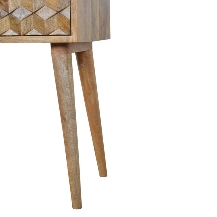 Carved Cube 1 Drawer Nightstand - Solid Mango Wood Bedside Table for Bedroom - product view 6 showing handcrafted solid...