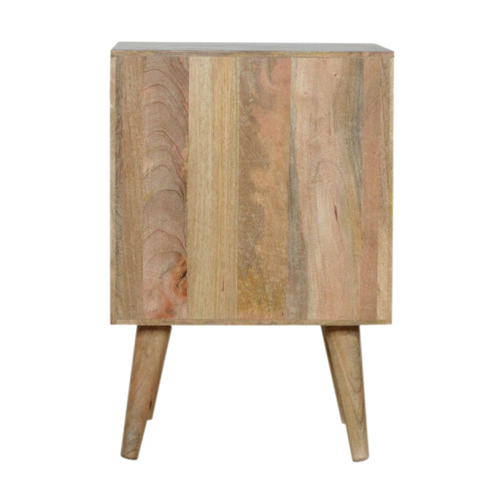 Carved Daisy 1 Door Nightstand - Solid Mango Wood Bedside Table for Bedroom - product view 8 showing handcrafted solid...