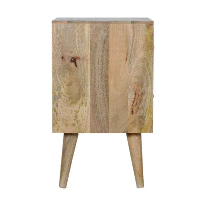 Carved Daisy 1 Door Nightstand - Solid Mango Wood Bedside Table for Bedroom - product view 7 showing handcrafted solid...