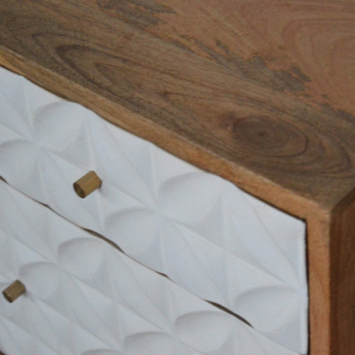 Carved Daisy 1 Door Nightstand - Solid Mango Wood Bedside Table for Bedroom - product view 5 showing handcrafted solid...