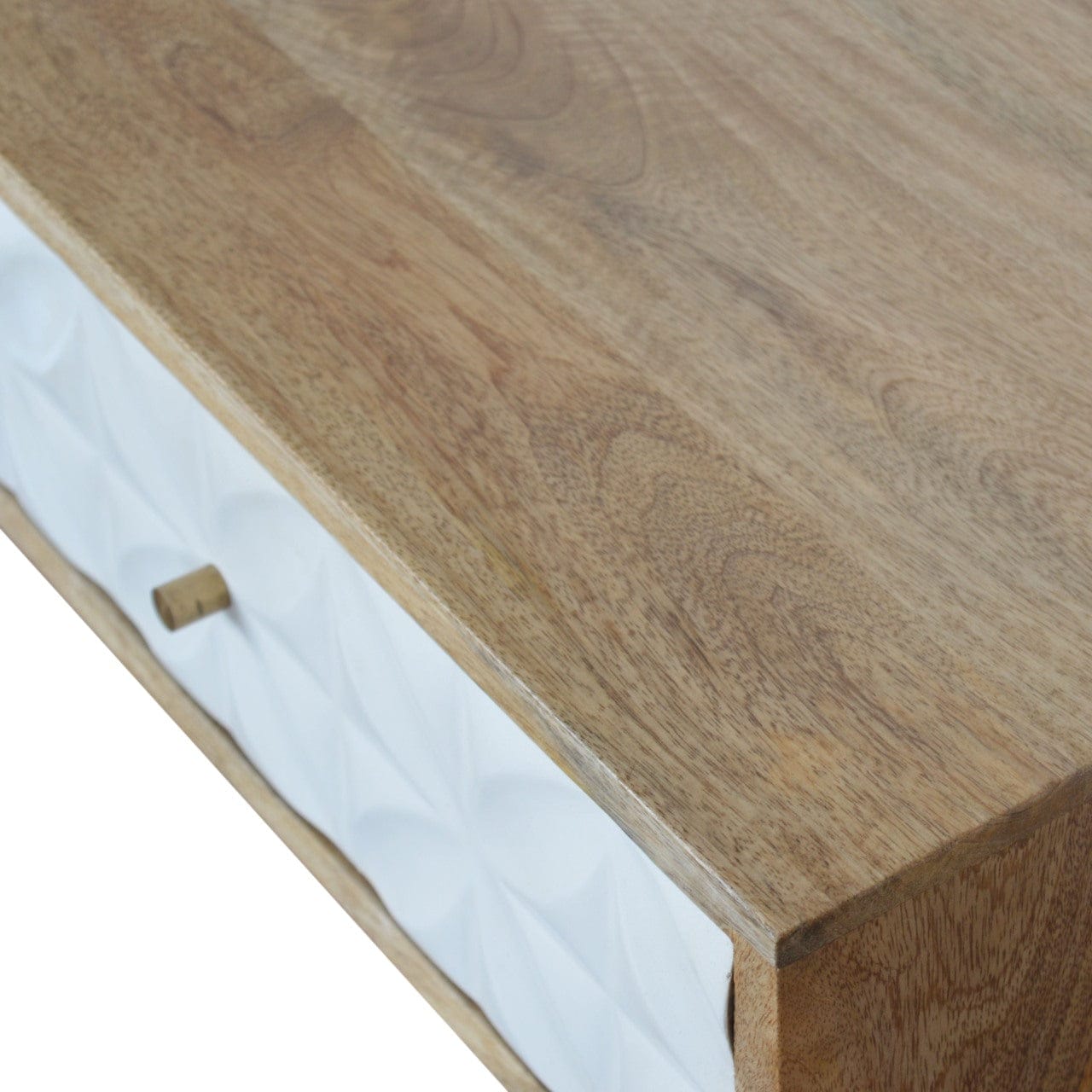 Carved Daisy Console Table - Solid Mango Wood Hallway Console for Entryway - product view 6 showing handcrafted solid...