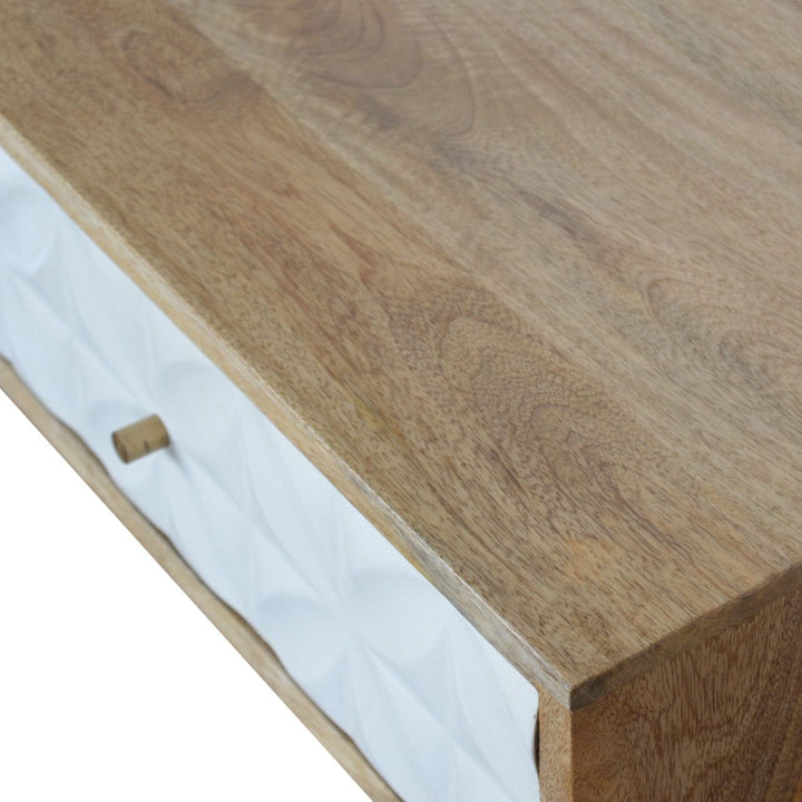 Carved Daisy Console Table - Solid Mango Wood Hallway Console for Entryway - product view 6 showing handcrafted solid...