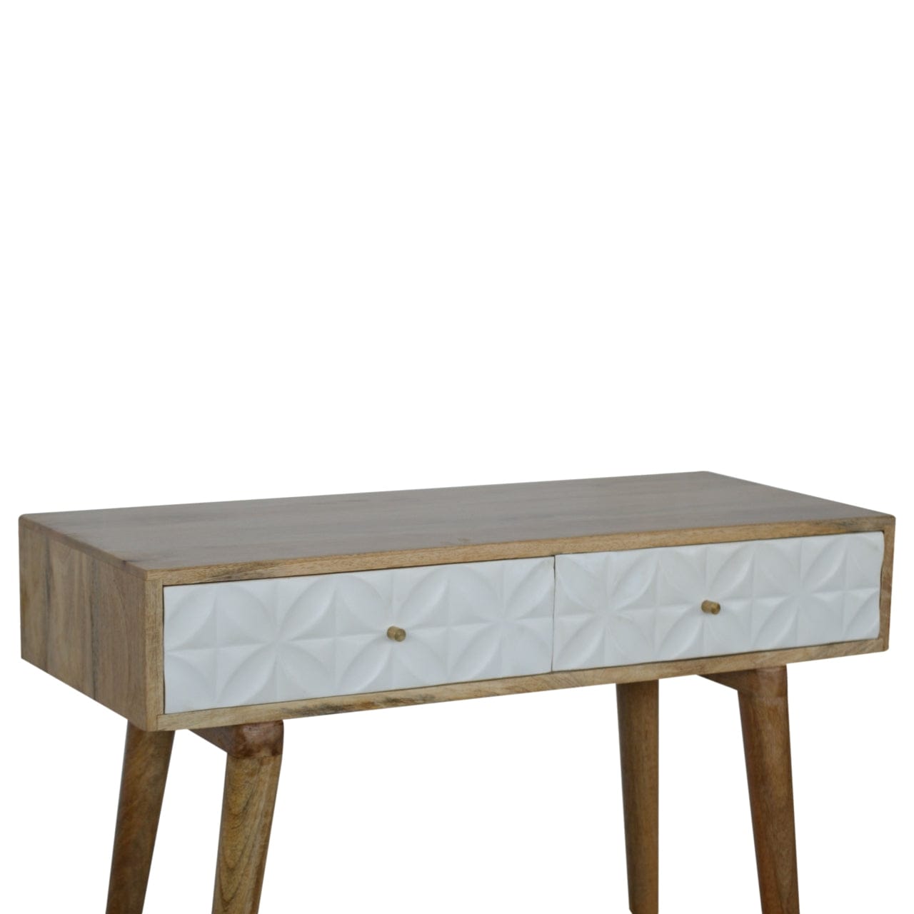 Carved Daisy Console Table - Solid Mango Wood Hallway Console for Entryway - product view 3 showing handcrafted solid...