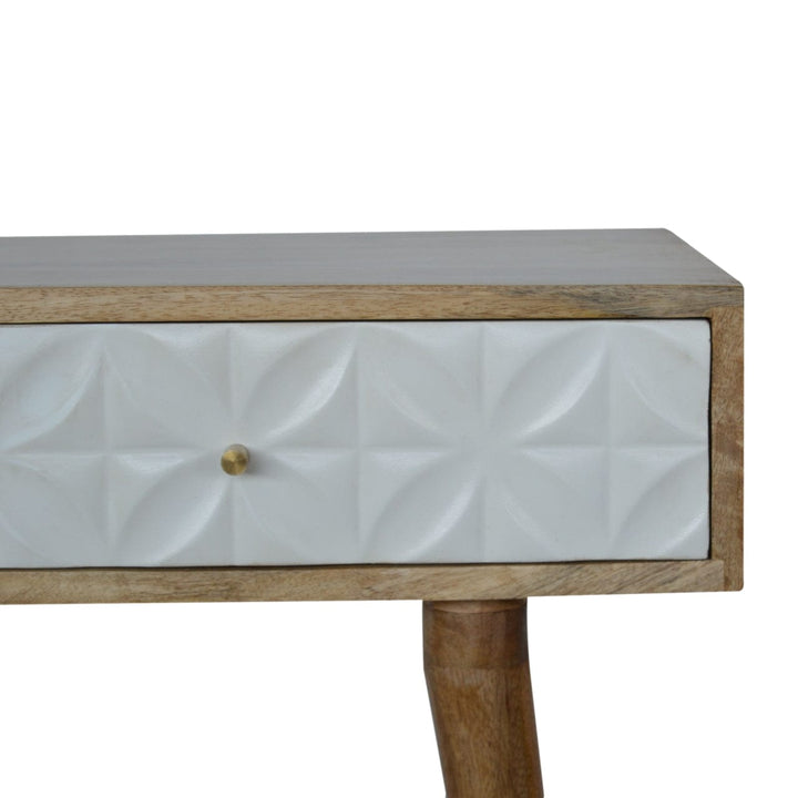 Carved Daisy Console Table - Solid Mango Wood Hallway Console for Entryway - product view 2 showing handcrafted solid...