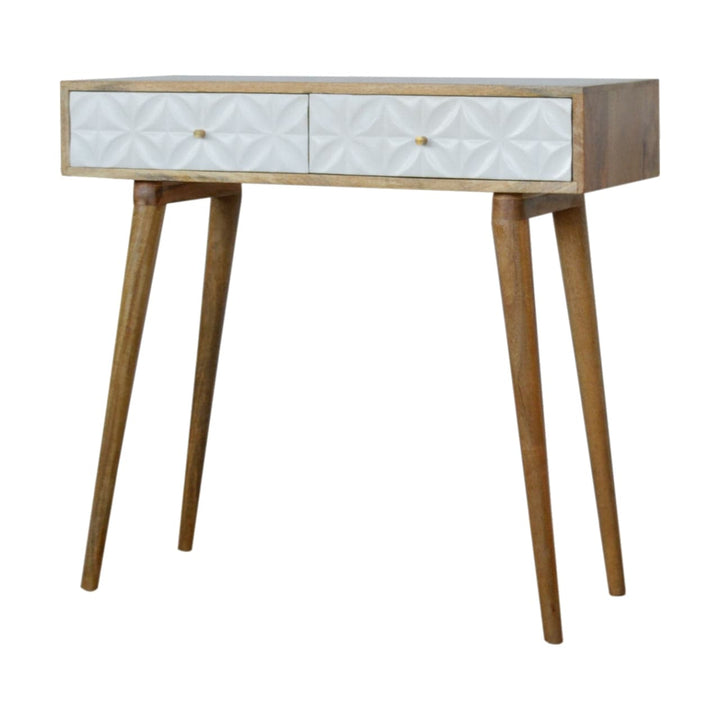 Carved Daisy Console Table - Solid Mango Wood Hallway Console for Entryway - main view showing handcrafted solid mango...