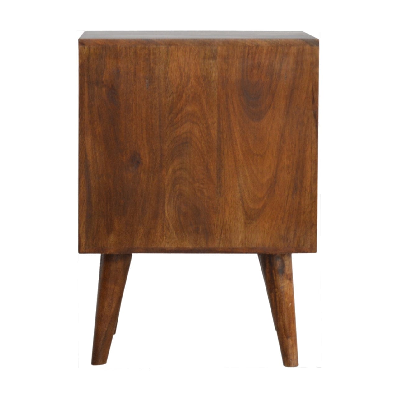 Carved Diamond Chestnut Nightstand - Solid Mango Wood Bedside Table for Bedroom - product view 8 showing handcrafted...