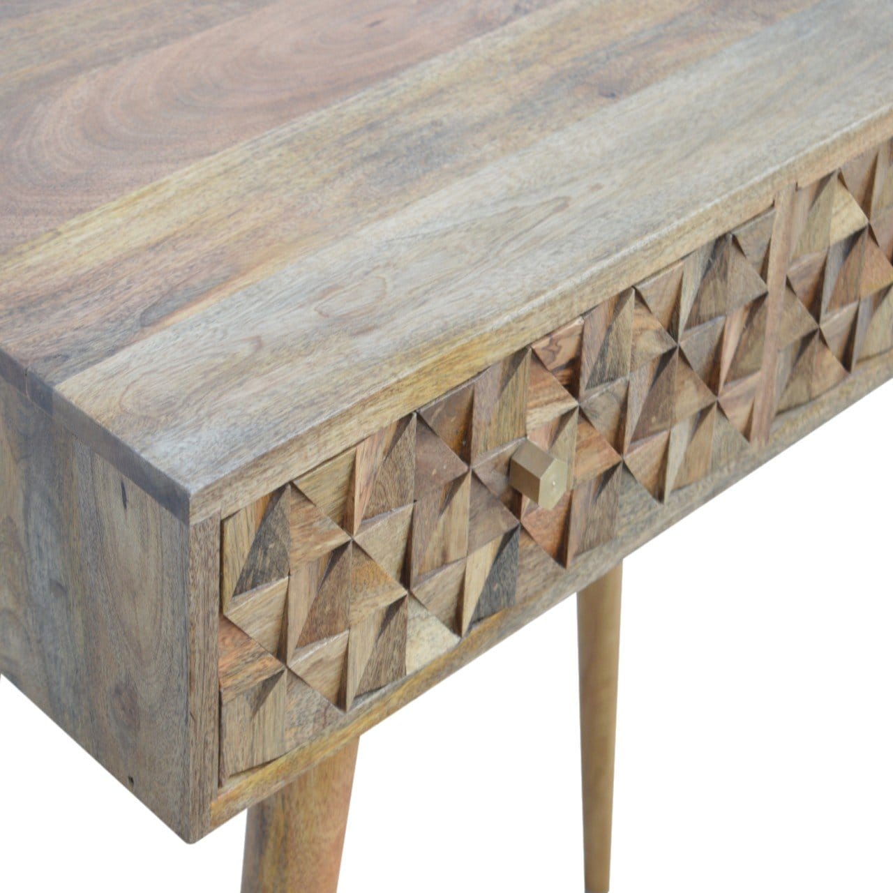 Carved Diamond Console Table - Solid Mango Wood Hallway Console for Entryway - product view 7 showing handcrafted solid...