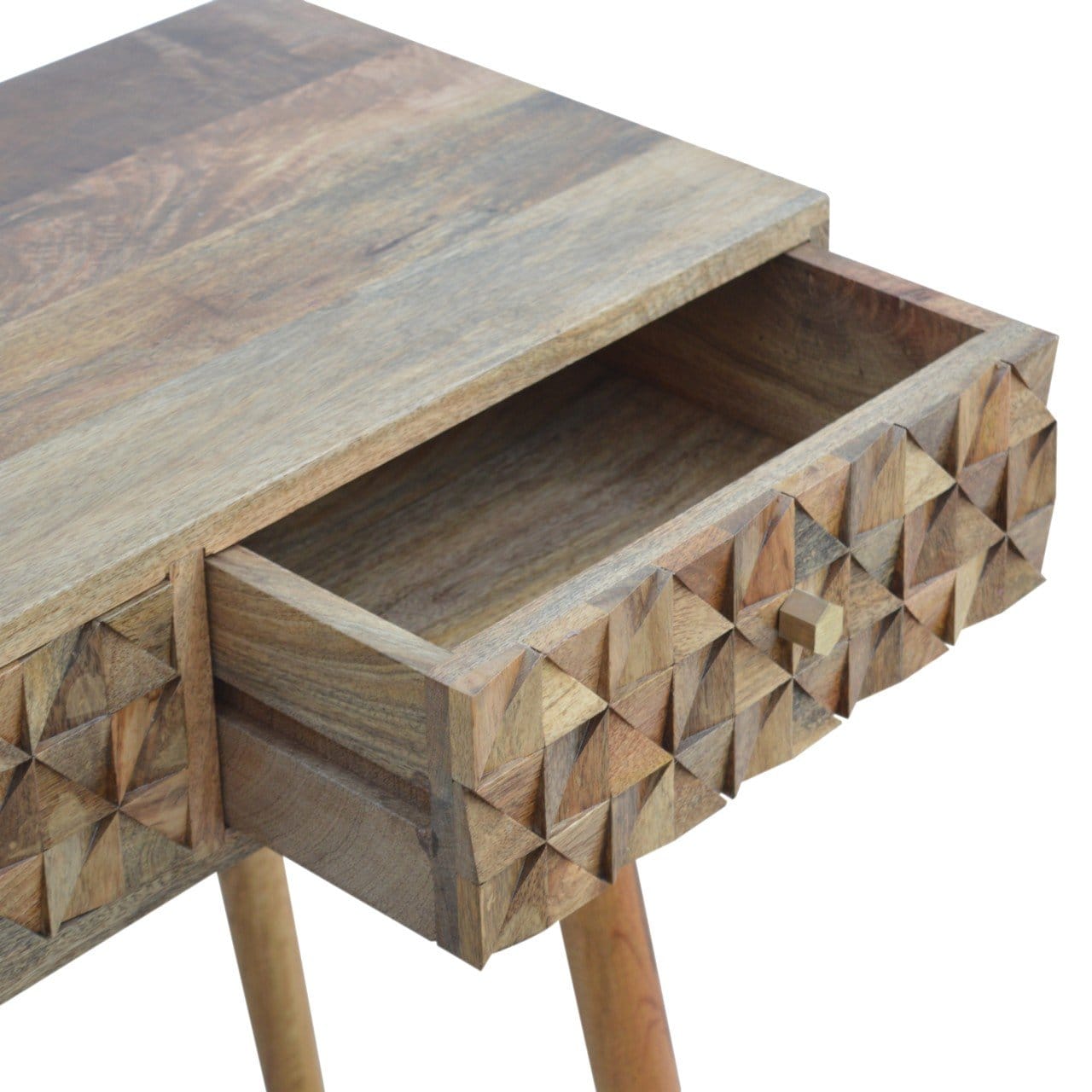 Carved Diamond Console Table - Solid Mango Wood Hallway Console for Entryway - product view 6 showing handcrafted solid...
