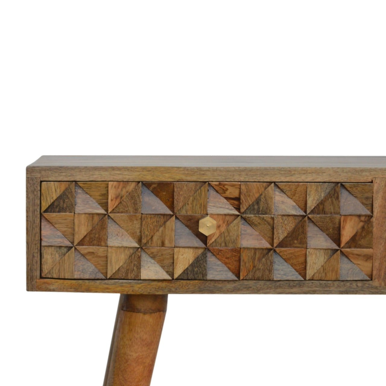 Carved Diamond Console Table - Solid Mango Wood Hallway Console for Entryway - product view 5 showing handcrafted solid...