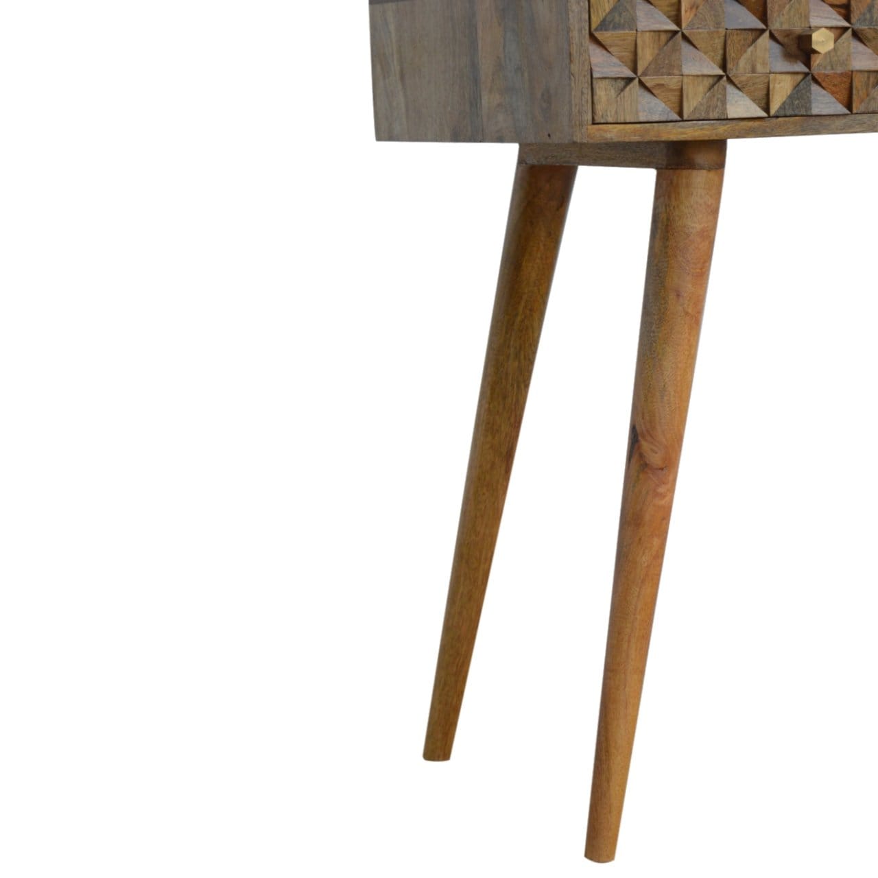 Carved Diamond Console Table - Solid Mango Wood Hallway Console for Entryway - product view 4 showing handcrafted solid...
