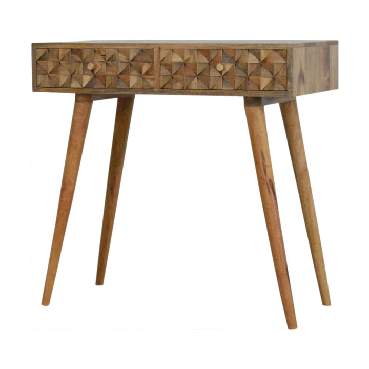 Carved Diamond Console Table - Solid Mango Wood Hallway Console for Entryway - product view 3 showing handcrafted solid...