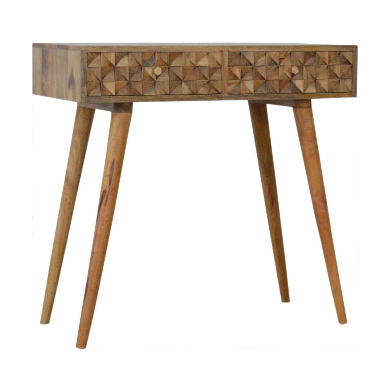Carved Diamond Console Table - Solid Mango Wood Hallway Console for Entryway - product view 2 showing handcrafted solid...