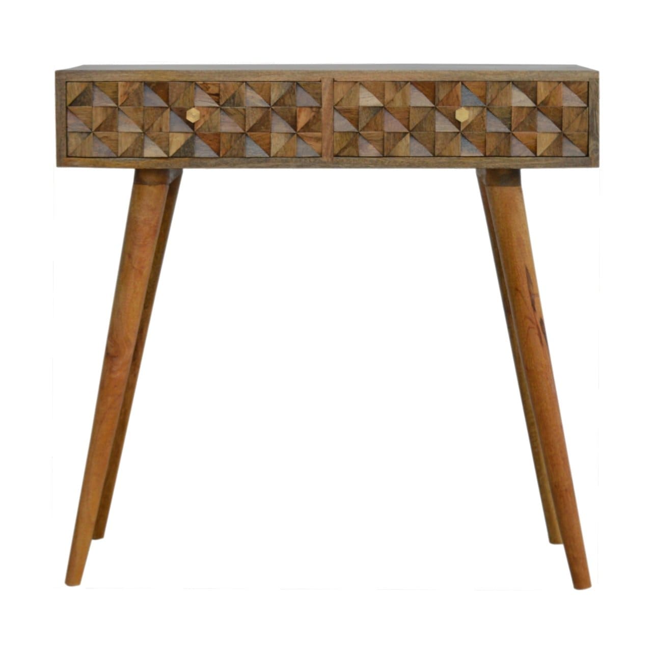 Carved Diamond Console Table - Solid Mango Wood Hallway Console for Entryway - main view showing handcrafted solid mango...