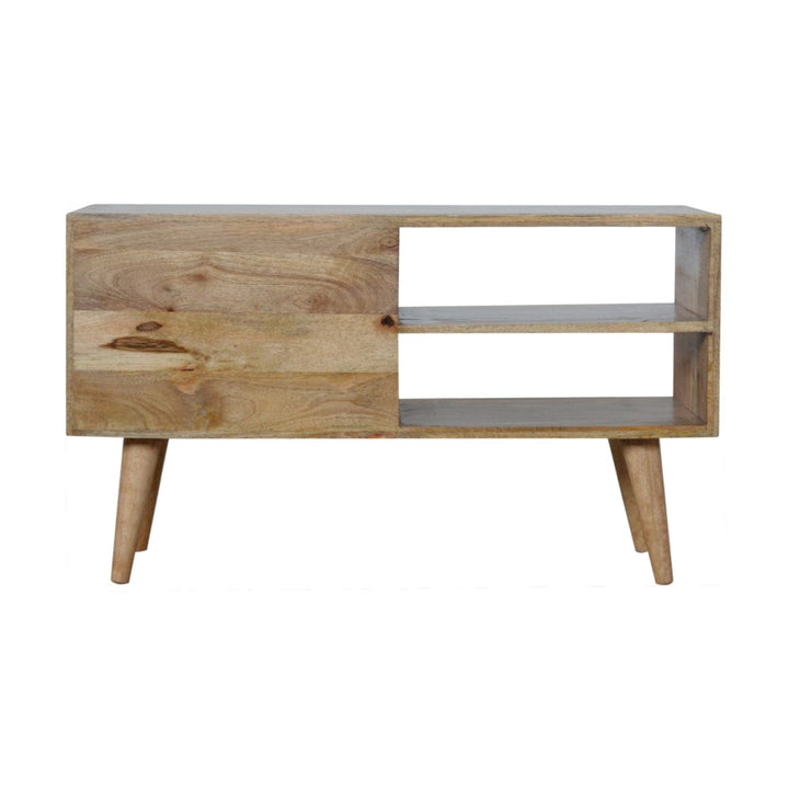 Carved Diamond TV Stand - Solid Mango Wood Entertainment Center for Living Room - product view 8 showing handcrafted...