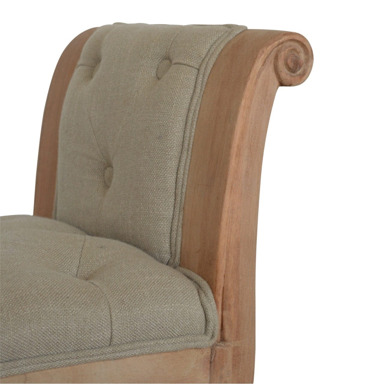 Carved French Style Mud Linen Bench - Solid Mango Wood Seating Furniture for Entryway - product view 5 showing...