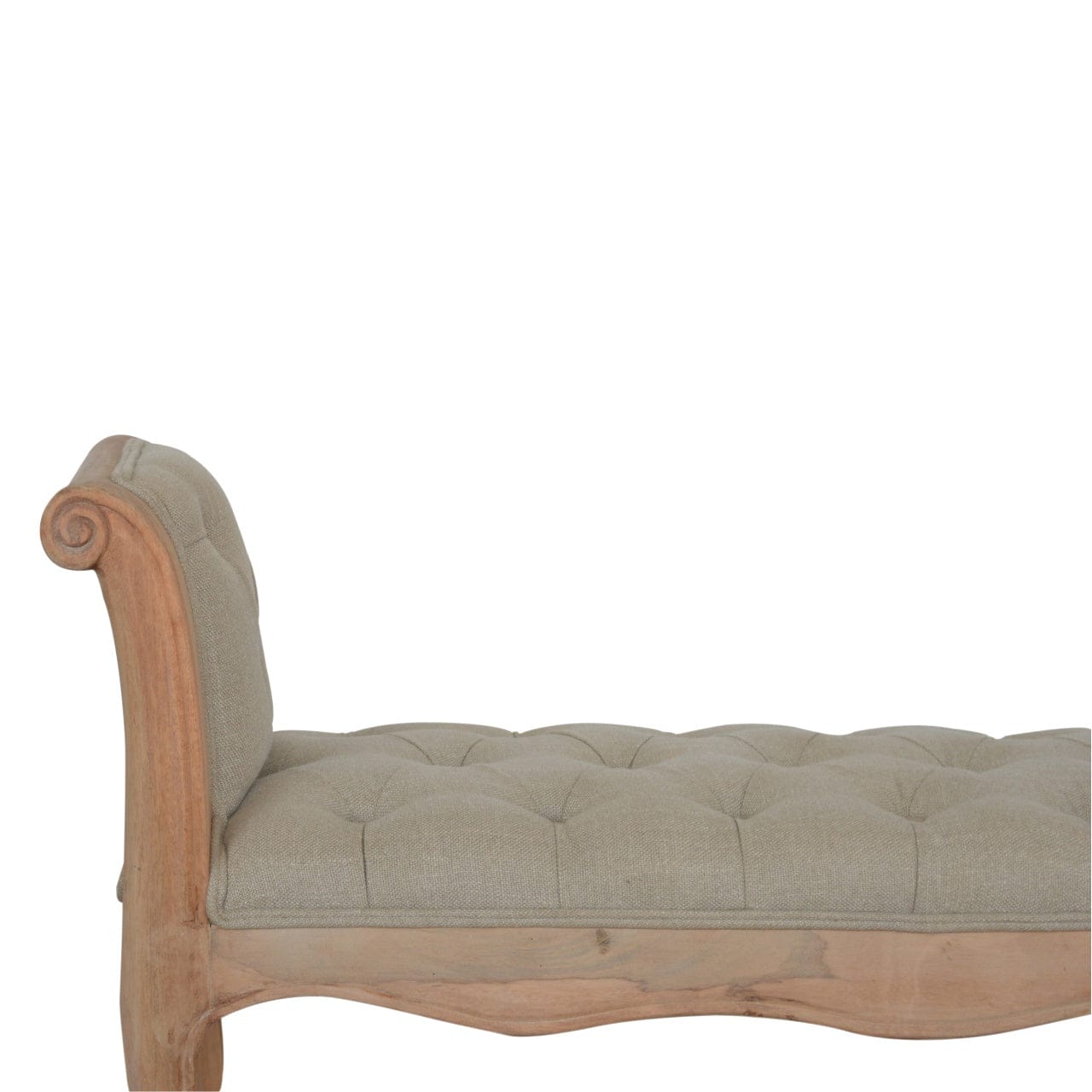 Carved French Style Mud Linen Bench - Solid Mango Wood Seating Furniture for Entryway - product view 4 showing...