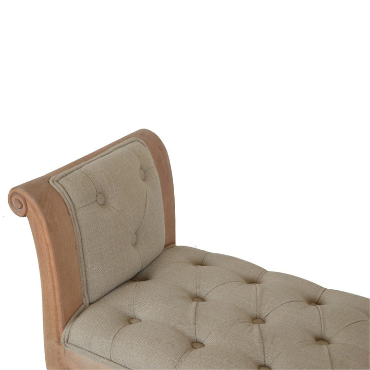 Carved French Style Mud Linen Bench - Solid Mango Wood Seating Furniture for Entryway - product view 3 showing...