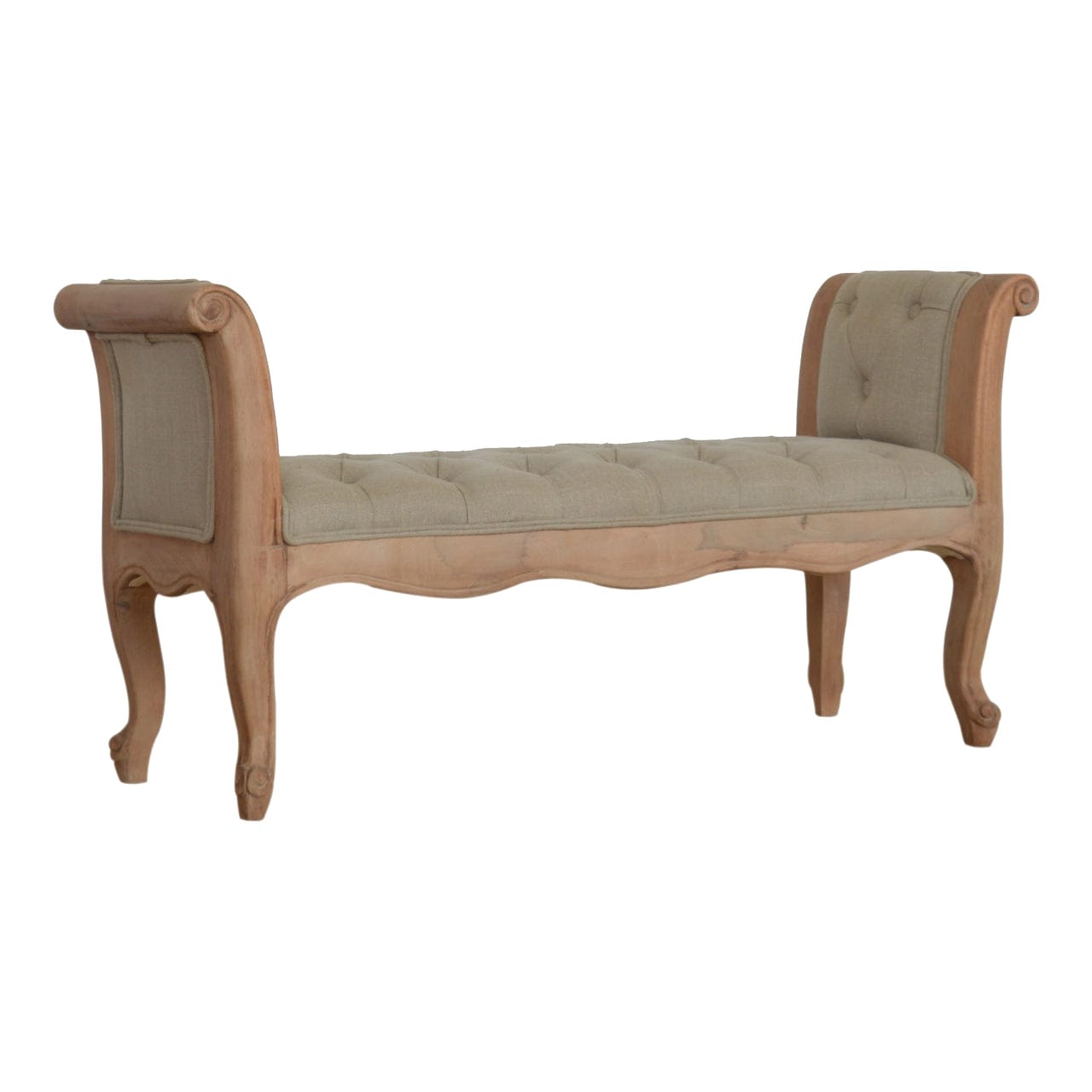 Carved French Style Mud Linen Bench - Solid Mango Wood Seating Furniture for Entryway - product view 2 showing...