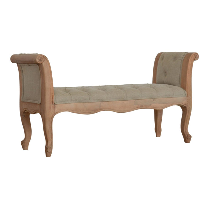 Carved French Style Mud Linen Bench - Solid Mango Wood Seating Furniture for Entryway - product view 2 showing...