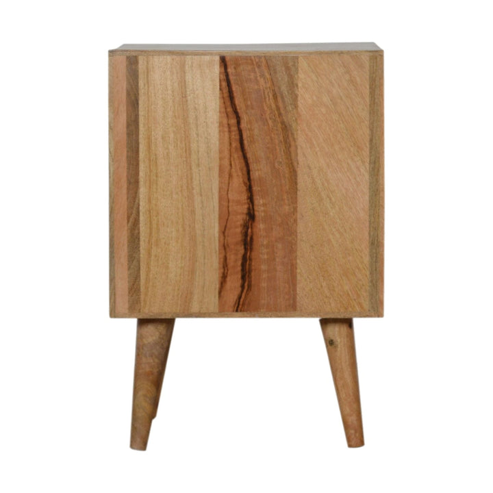 Carved Geometric Nightstand - Solid Mango Wood Bedside Table for Bedroom - product view 8 showing handcrafted solid mango...
