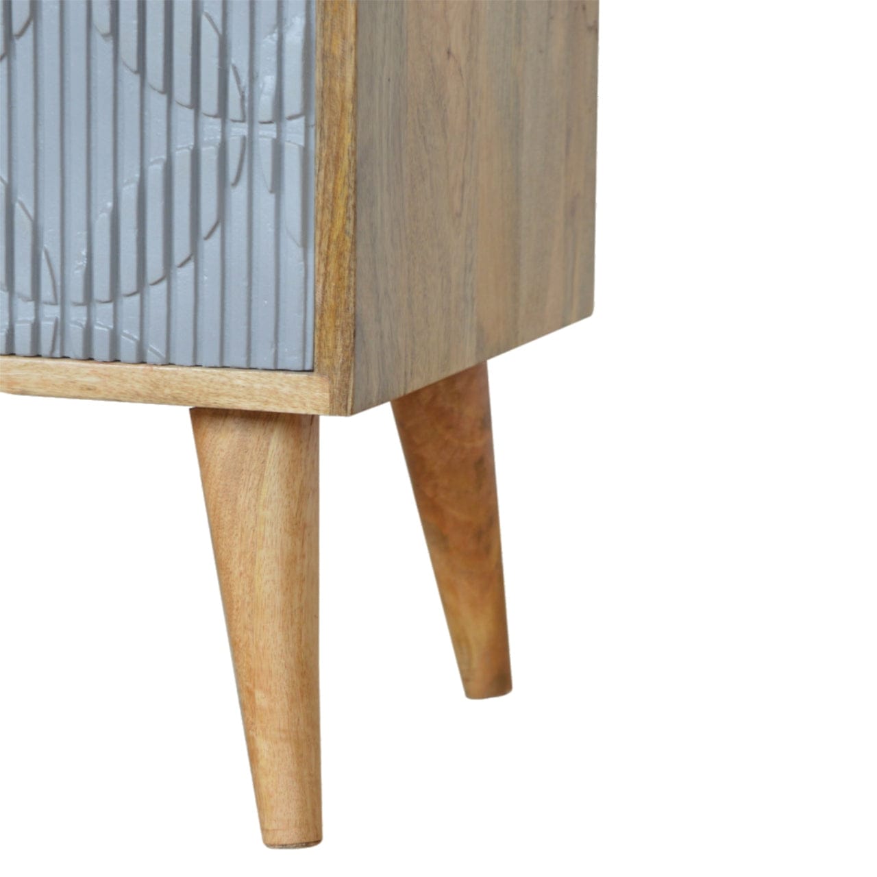 Carved Geometric Nightstand - Solid Mango Wood Bedside Table for Bedroom - product view 5 showing handcrafted solid mango...