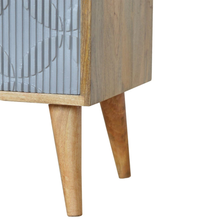 Carved Geometric Nightstand - Solid Mango Wood Bedside Table for Bedroom - product view 5 showing handcrafted solid mango...