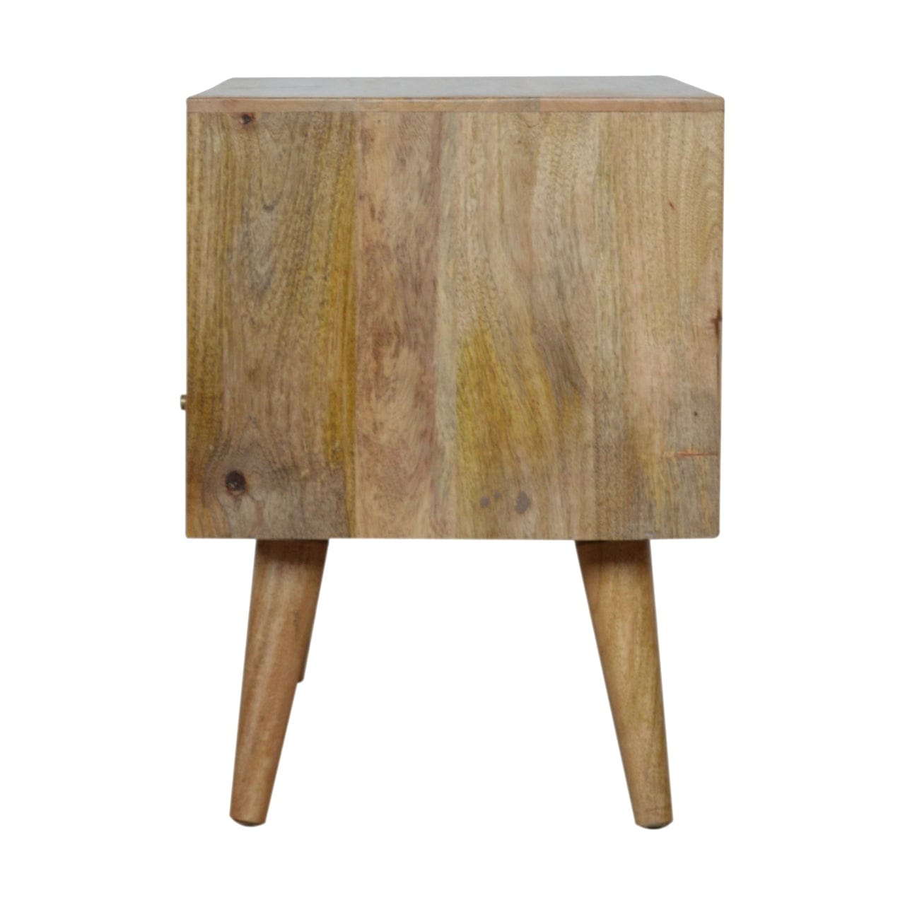 Carved Geometric TV Stand - Solid Mango Wood Entertainment Center for Living Room - product view 7 showing handcrafted...