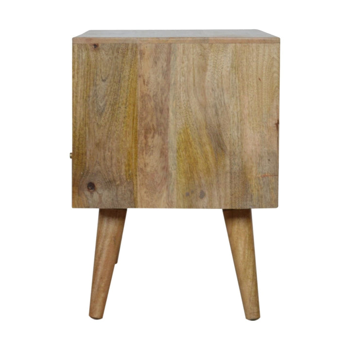Carved Geometric TV Stand - Solid Mango Wood Entertainment Center for Living Room - product view 7 showing handcrafted...