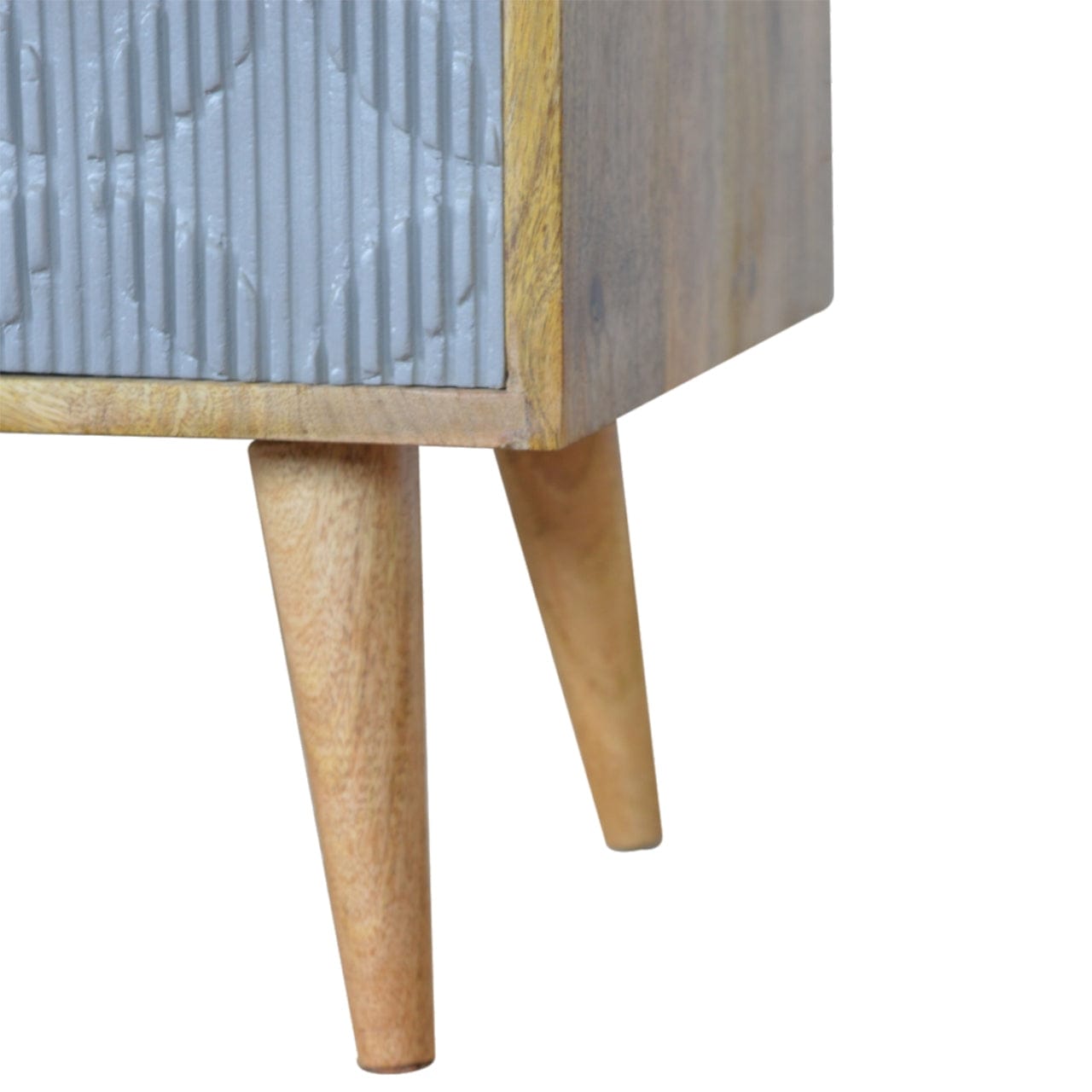 Carved Geometric TV Stand - Solid Mango Wood Entertainment Center for Living Room - product view 3 showing handcrafted...
