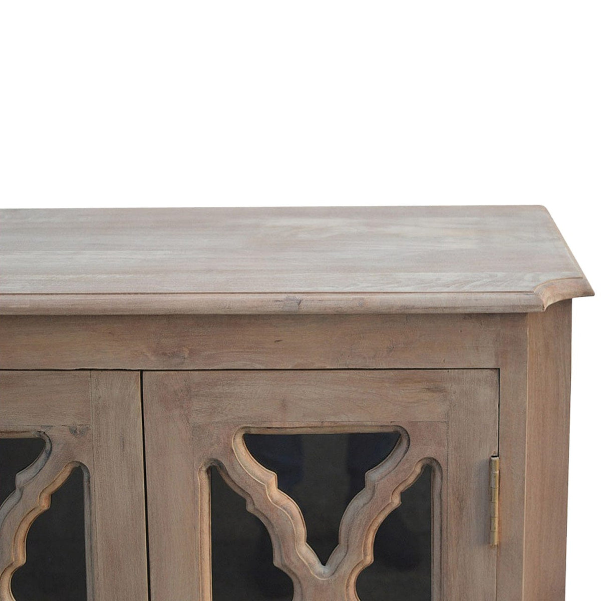 Carved Glazed Sidebaord in Solid Mango Wood - product view 4 showing handcrafted solid mango wood furniture