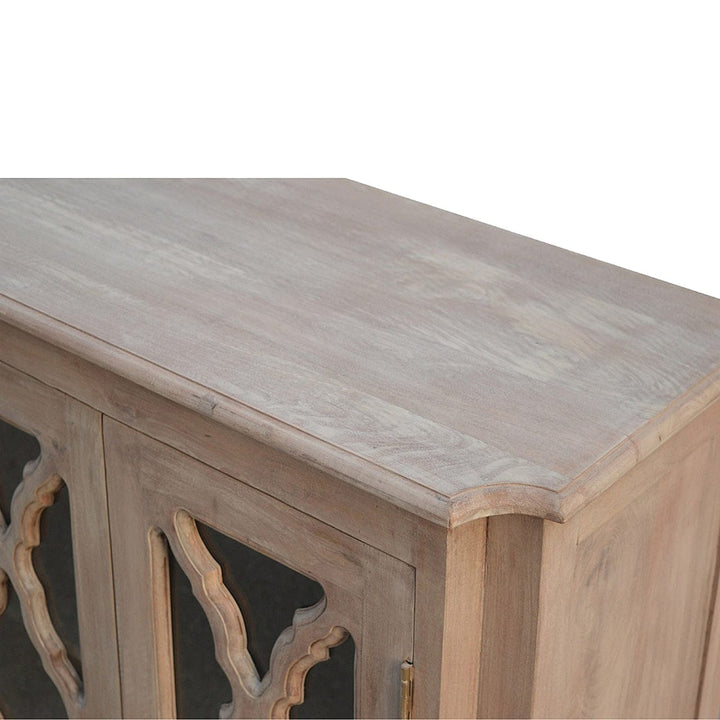 Carved Glazed Sidebaord in Solid Mango Wood - product view 3 showing handcrafted solid mango wood furniture
