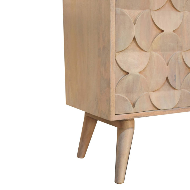 Carved Hourglass Marble Sideboard - Solid Mango Wood Buffet Cabinet for Dining Room - product view 8 showing handcrafted...