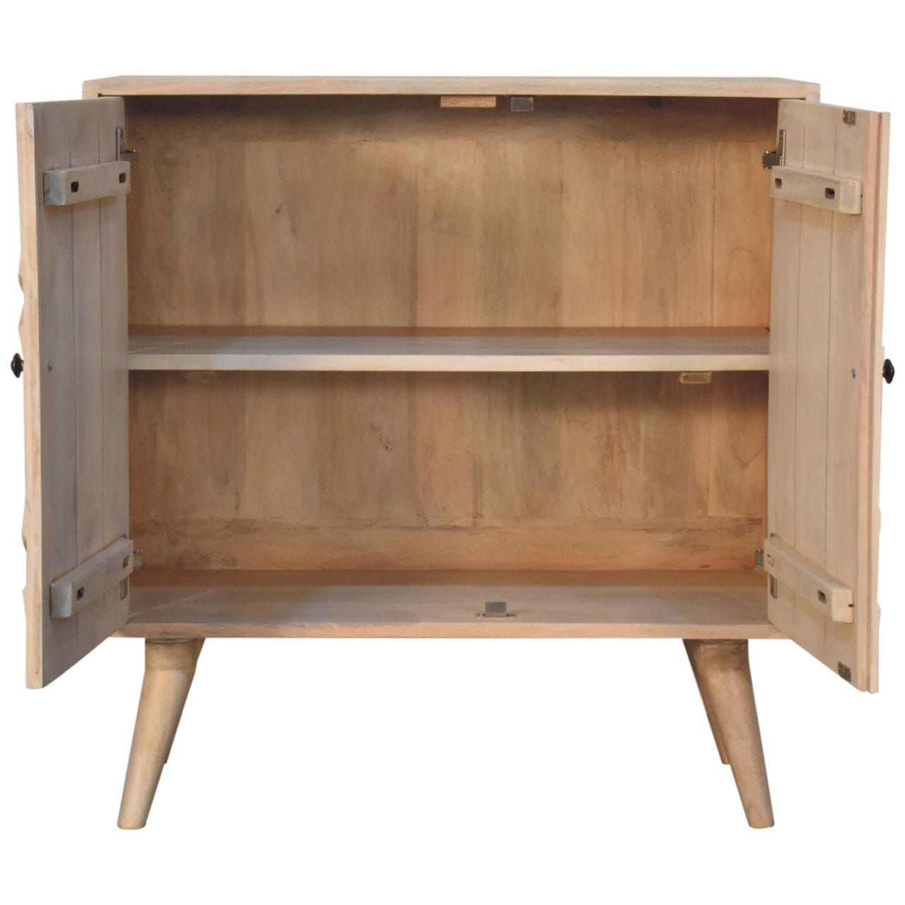 Carved Hourglass Marble Sideboard - Solid Mango Wood Buffet Cabinet for Dining Room - product view 7 showing handcrafted...