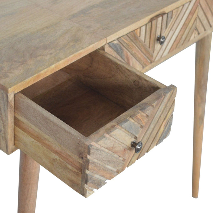 Carved Line Foldable Dressing Table - Solid Mango Wood Vanity Table for Bedroom - product view 7 showing handcrafted...